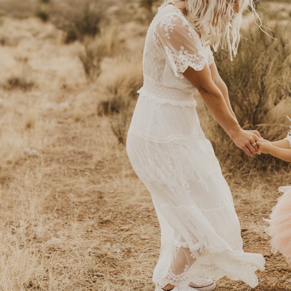White Boho Lace Maxi Dress